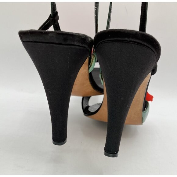 Sz 7 B - 7.5 ICONIC Vintage Halston Roses Disco Sandals 1970s Cocktail Evening - Picture 6 of 9